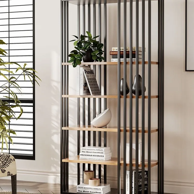 

Wrought iron bookshelf Floor shelf Simple partition display stand Living room metal decorative cabinet Nordic hollow light luxur