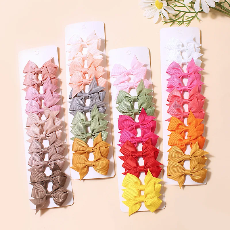 10Pcs/Lot Kids Solid Color Ribbon Baby Bows Hair Clips for Baby Girls Handmade Bowknot Hairpin MiNi Barrettes Hair Accessories