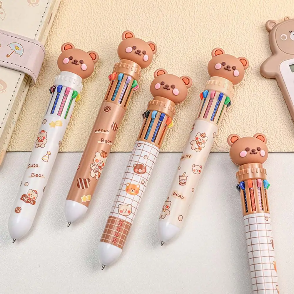 

Cartoon Handwriting Office Supplies Learning Stationery Student Writing Pens Cartoon Bear Ballpoint Pen Ten Color Ball Pen