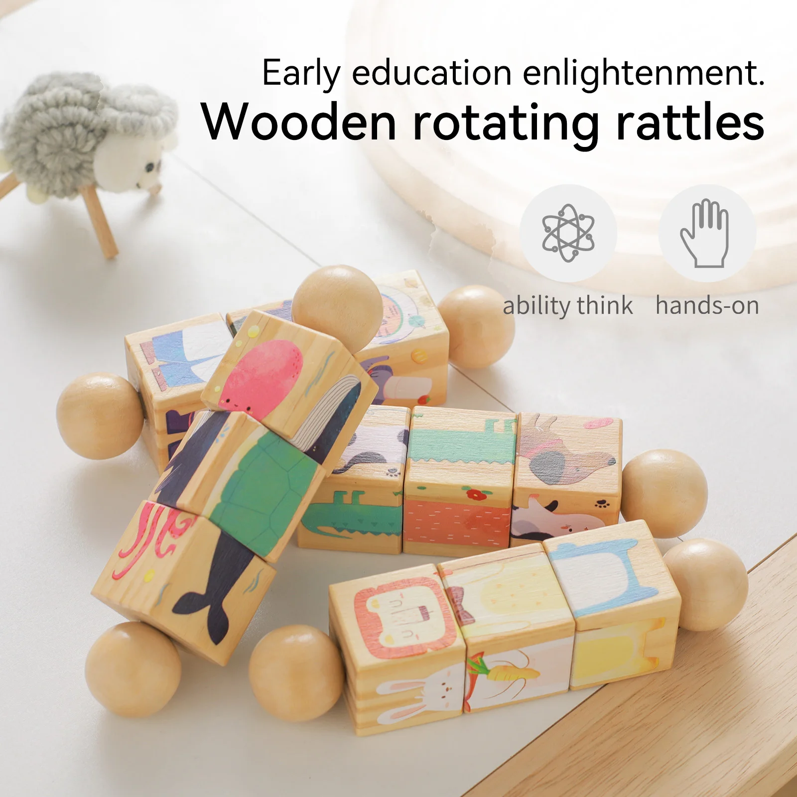 Let's Make-Jouets hochet en bois pour bébé, cloche à main, jouet Montessori, 0-12 mois, jouets mobiles, cadeaux pour tout-petits, 1 pièce