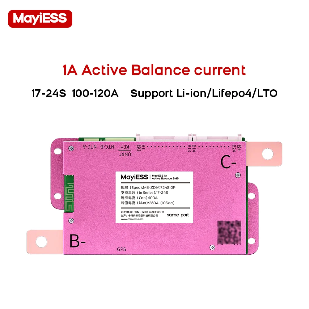 

MayiESS 1A Active Balance BMS ANT 17-24S 20S 60V 24S 72V Lifepo4 Li-Ion Lto 100A 120A 150A Battery pack RS485 BT APP Balance