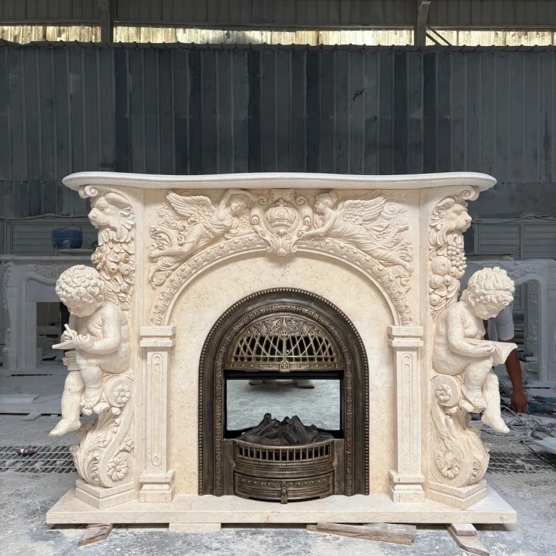 

French European retro porch, American stone, living room stone carving simulation fireplace rack, decorative cabinet