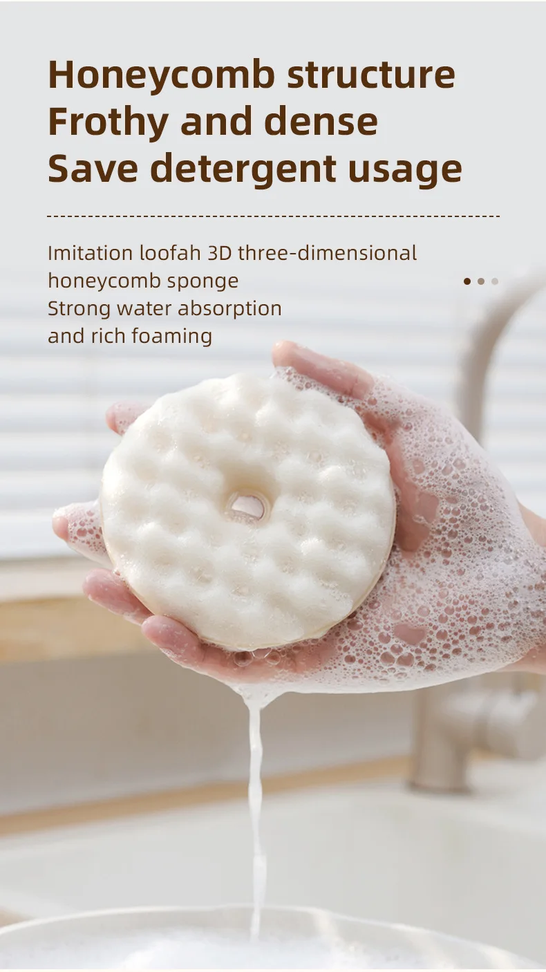 Cute Donut Dish Sponge with Suction Cup - Looks Delicious, Cleans Dishes, Honeycomb Non-Scratch Scrubber for Kitchen Pots & Pans