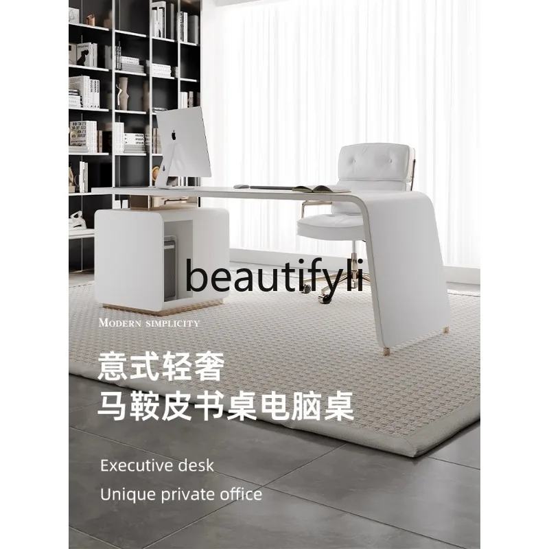 Mesa moderna de luxo leve, mesa de estudo, computador, sela doméstica, bancada de trabalho de couro