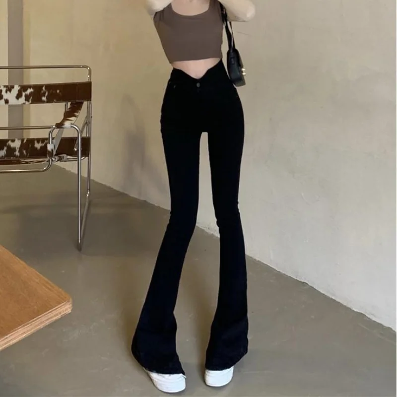 Trousers Flared Pants for Woman Sexy Skinny Bell Bottom Slim Fit Women\'s Jeans Grunge Y2k Z A Summer Office Wide Leg 90s R Flare