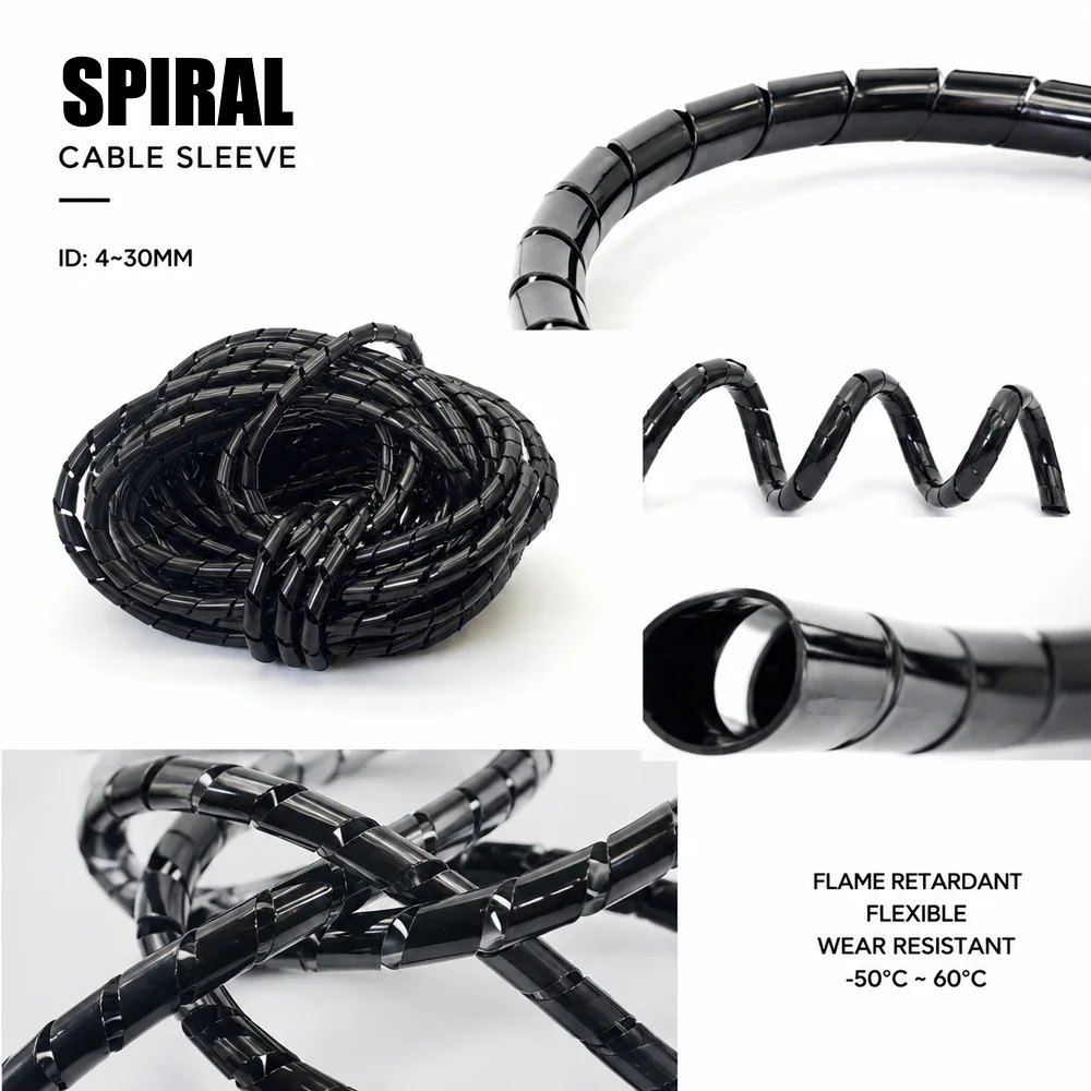 Black PE Spiral Tube with an Inner Diameter of 4-30mm Wear-resistant and stain-resistant Line protection sleeve