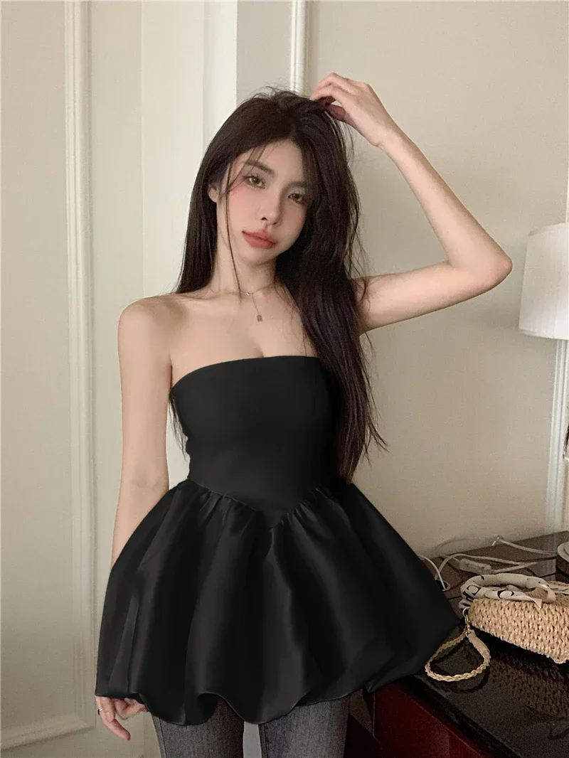 Nomikuma Sexy Girl Off The Shoulder Strapless Tank Top Elegant Slim Waist Sleeveless Ruffle Sweet Chic Korean Summer Women Vest