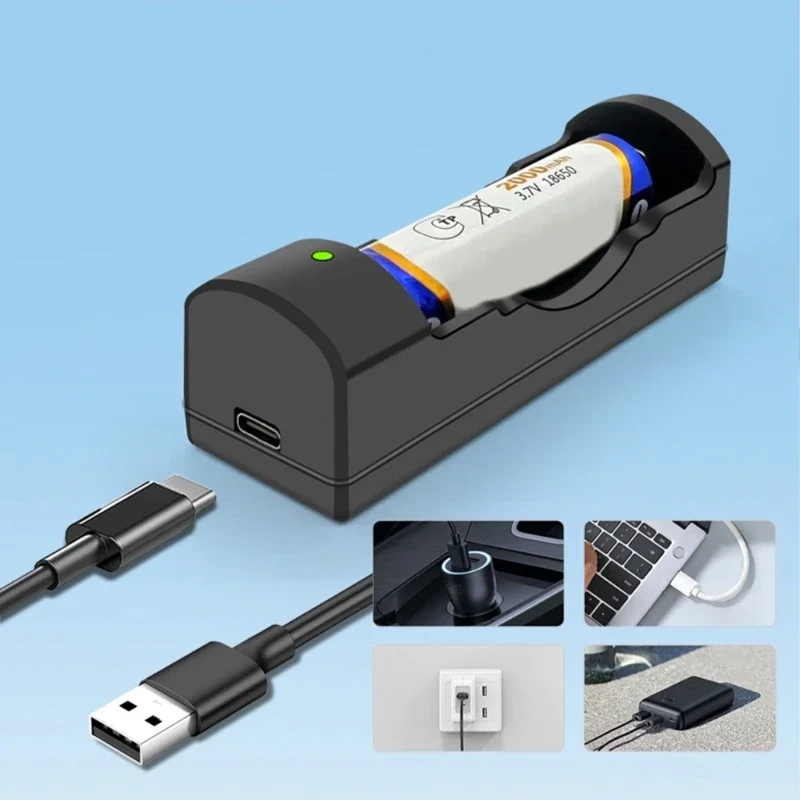 Type C Battery Single Slot Charging Adapter with Data Cable for 18650 26650 16650 Lithium Batteries