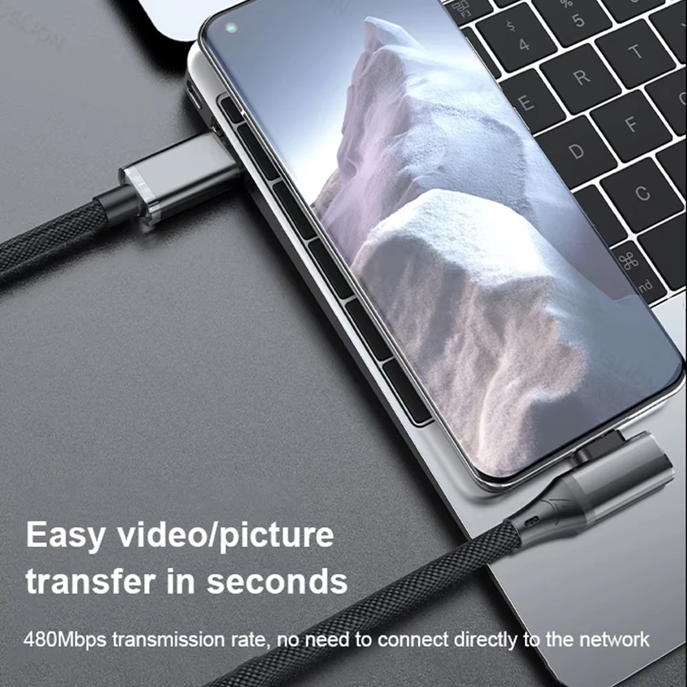 NNBILI 90 Degree Elbow USB A To Type C Cable 120W Fast Charging USBC To Type C Cable For Samsung Xiaomi Huawei Charger Data Cord image 3