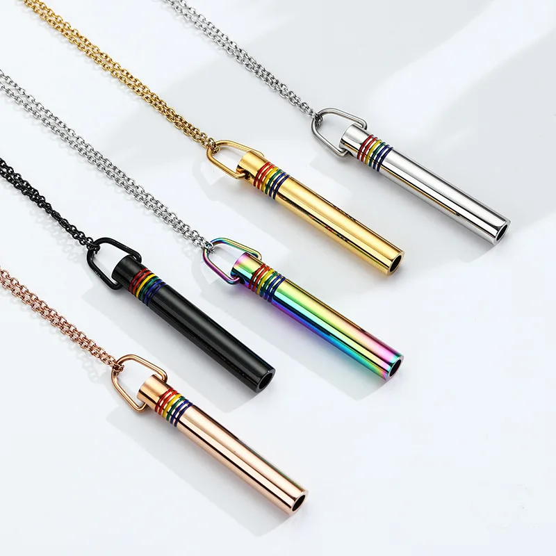 Fashion Rainbow Breathing Whistle Pendants Outdoor Sports Yoga Meditation Necklace Mindfulness Relieves Anxiety Stress Jewelry