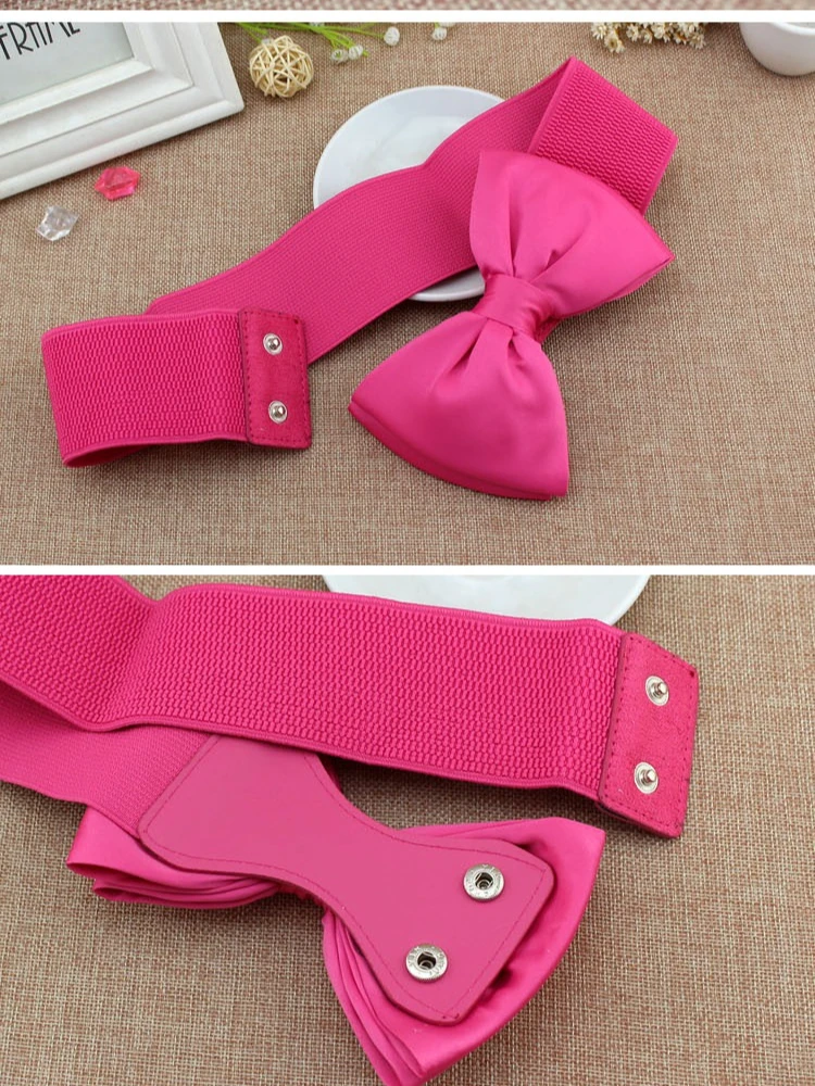 حزام عريض مرن للنساء، حزام حلو على الموضة الكورية مع فيونكة كبيرة، فستان أنيق متعدد الاستخدامات للنساء