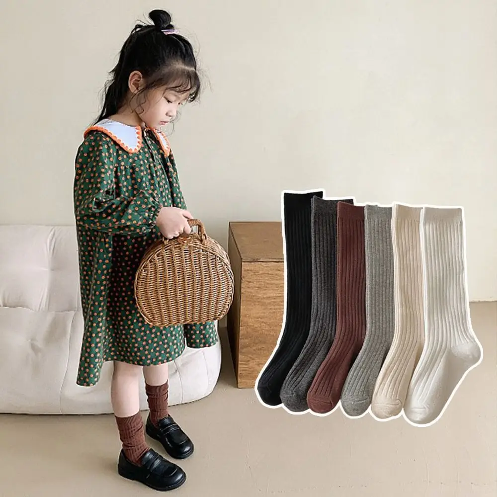 

Новые корейские детские носки, весенне-осенние длинные чулки для маленьких девочек, мягкие хлопковые однотонные детские носки принцессы в вертикальную полоску