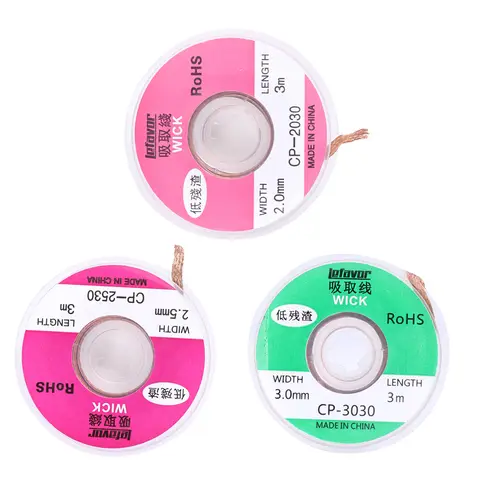 Tresse à dessouder de 2,5 mm, 2,0 mm, 3,0 mm, 3 mètres, pour le retrait de soudure