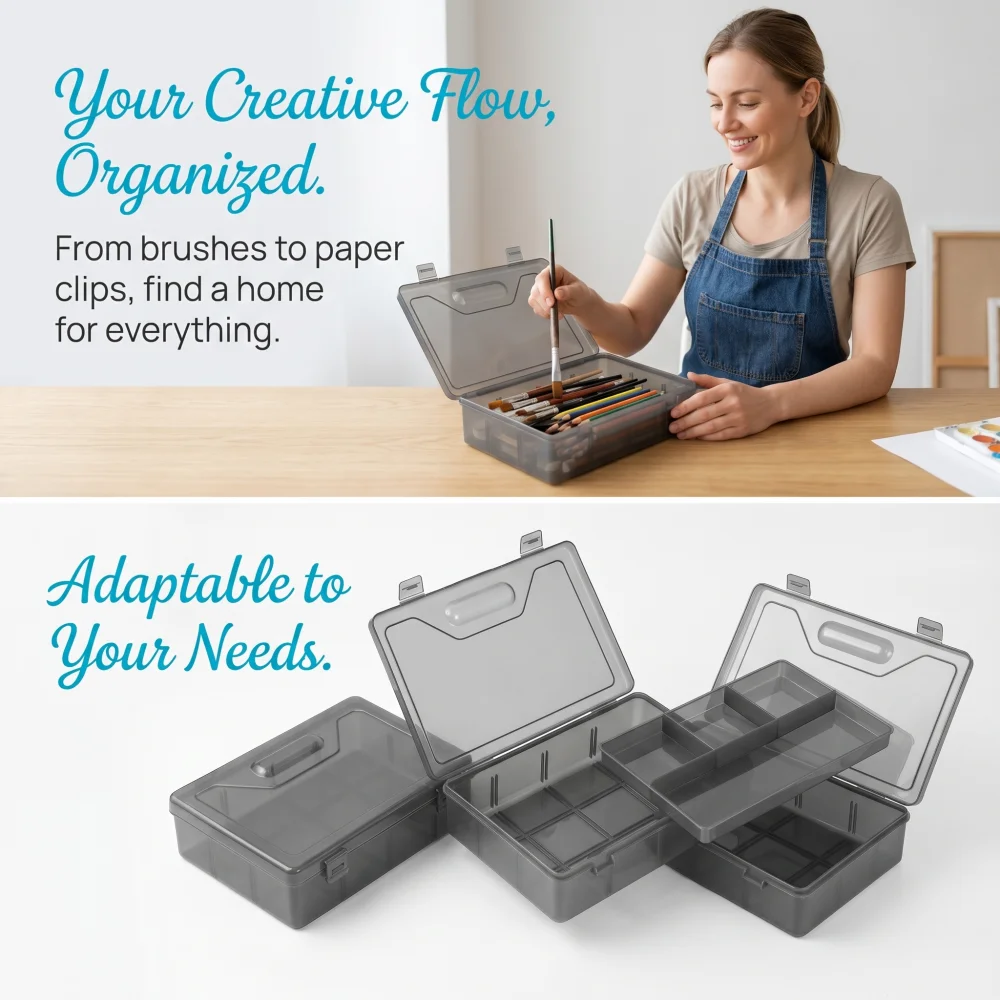 Double-Layer Large Capacity Stationery Box, Pen Pencil Organizer for Desk Art Supplies, Portable Plastic Storage Case