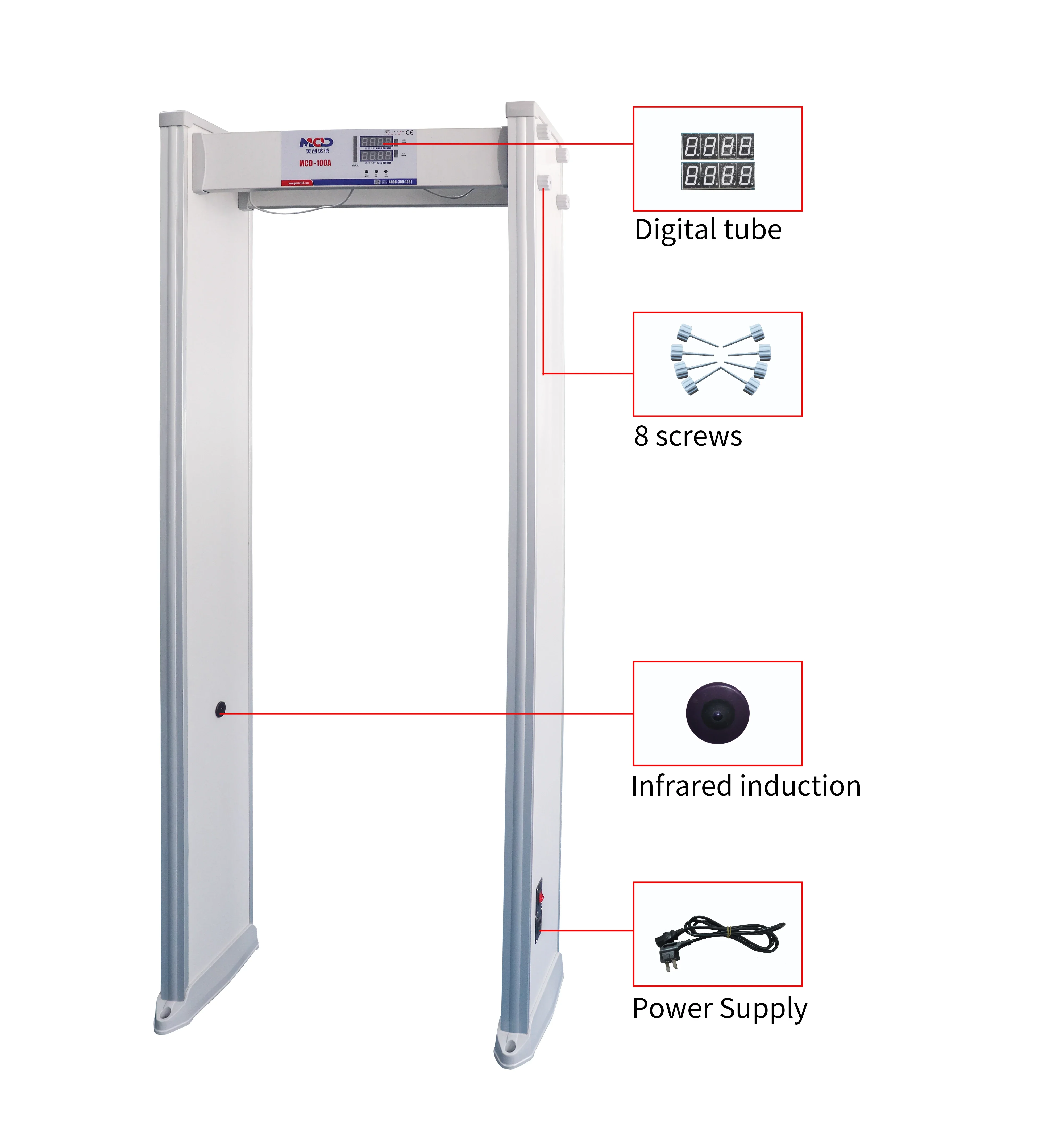 

2021 New Walk Through Door Metal Detector MCD-100A 6.0inch Screen of LCD Display Waterproof LED Light 6 Zone CN;GUA MCD