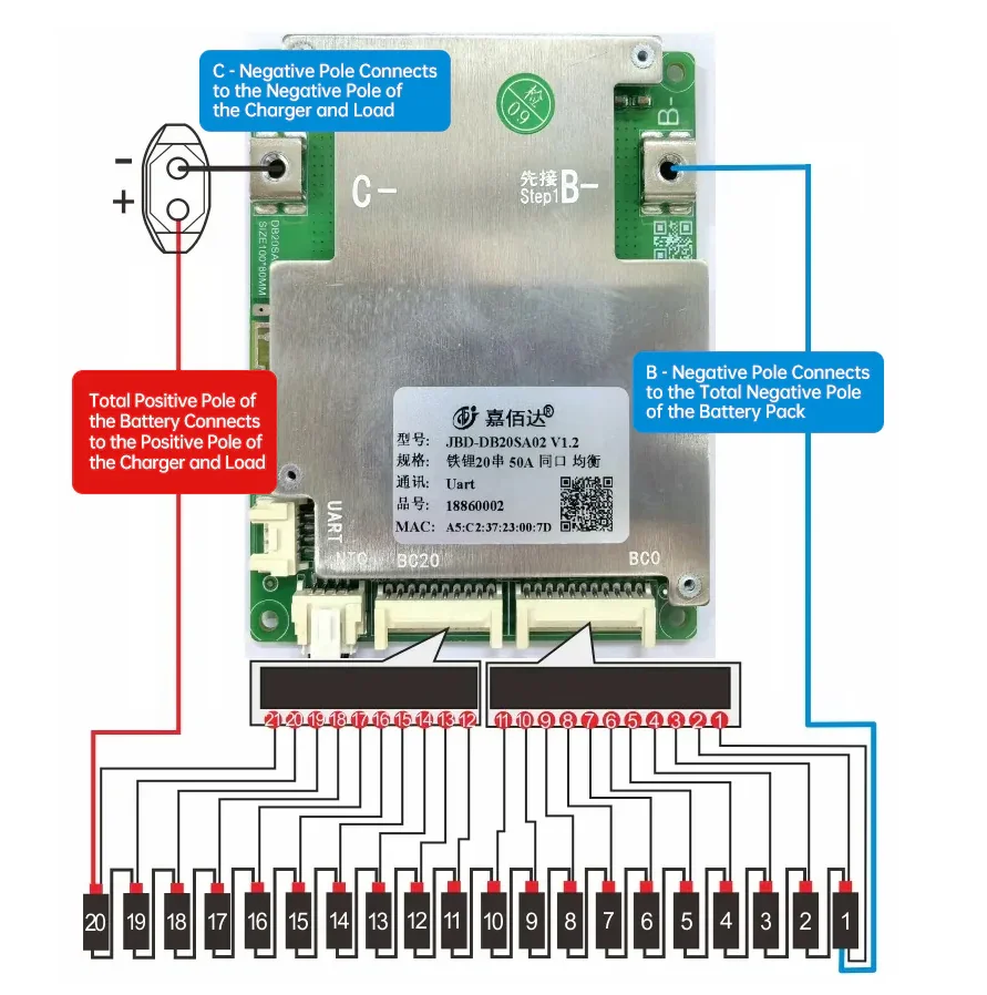 JBD BMS 40A 50A 60A 80A 8S~20S Bluetooth Smart BMS 8S 9S 10S 12S 13S 14S 15S 16S 17S 18S 20S LiFePO4 Li-Ionen BMS für E-Scooter – Detail 17