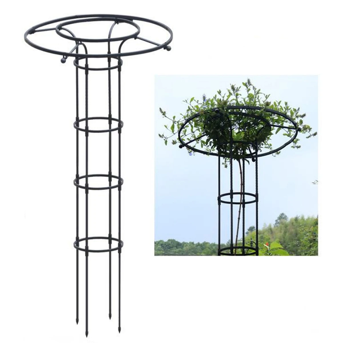 Treillis rond de jardin, treillis-tour en acier pour plantes grimpantes, structure de support verticale pour plantes