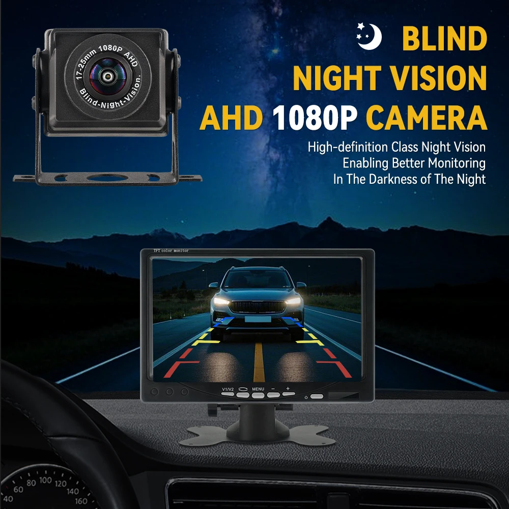 MJDOUD-Auto 170 °   AHD 1080P Rückfahrkamera mit AHD-Monitor für LKW-Parken 12–24 V Nachtsicht-Rückfahrkamera für 7-Zoll-Bildschirm