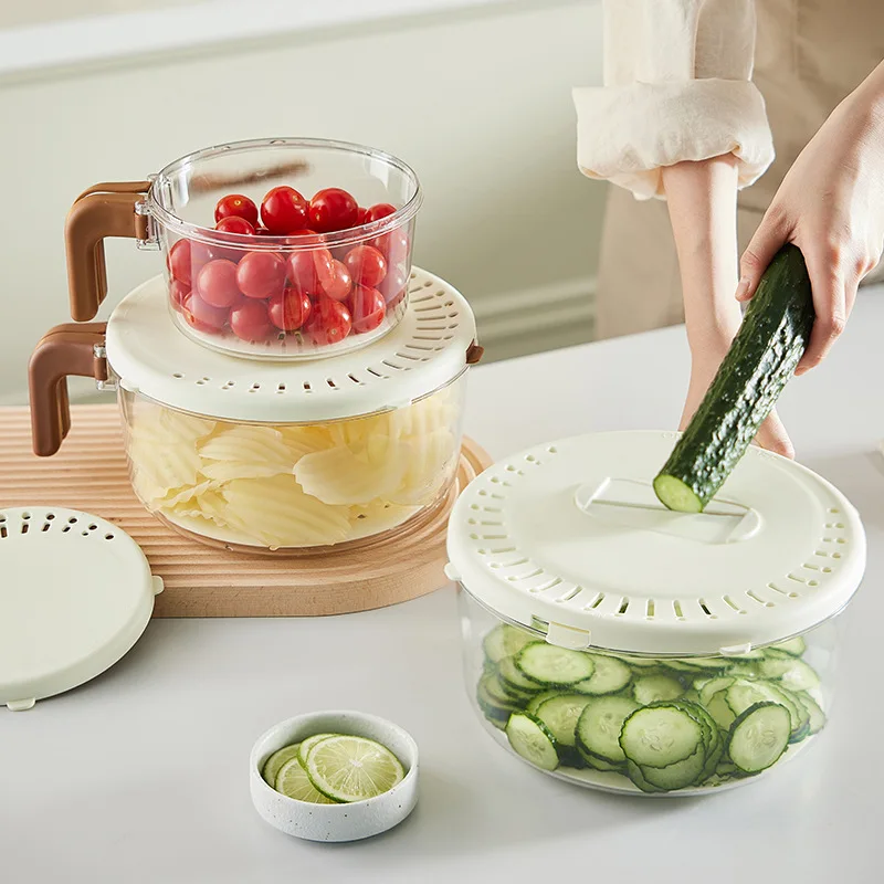 

Fold-Handle Colander Bowl with Lid & Slicer – 2-Size Food Prep, Salad & Storage Container, Dishwasher Safe