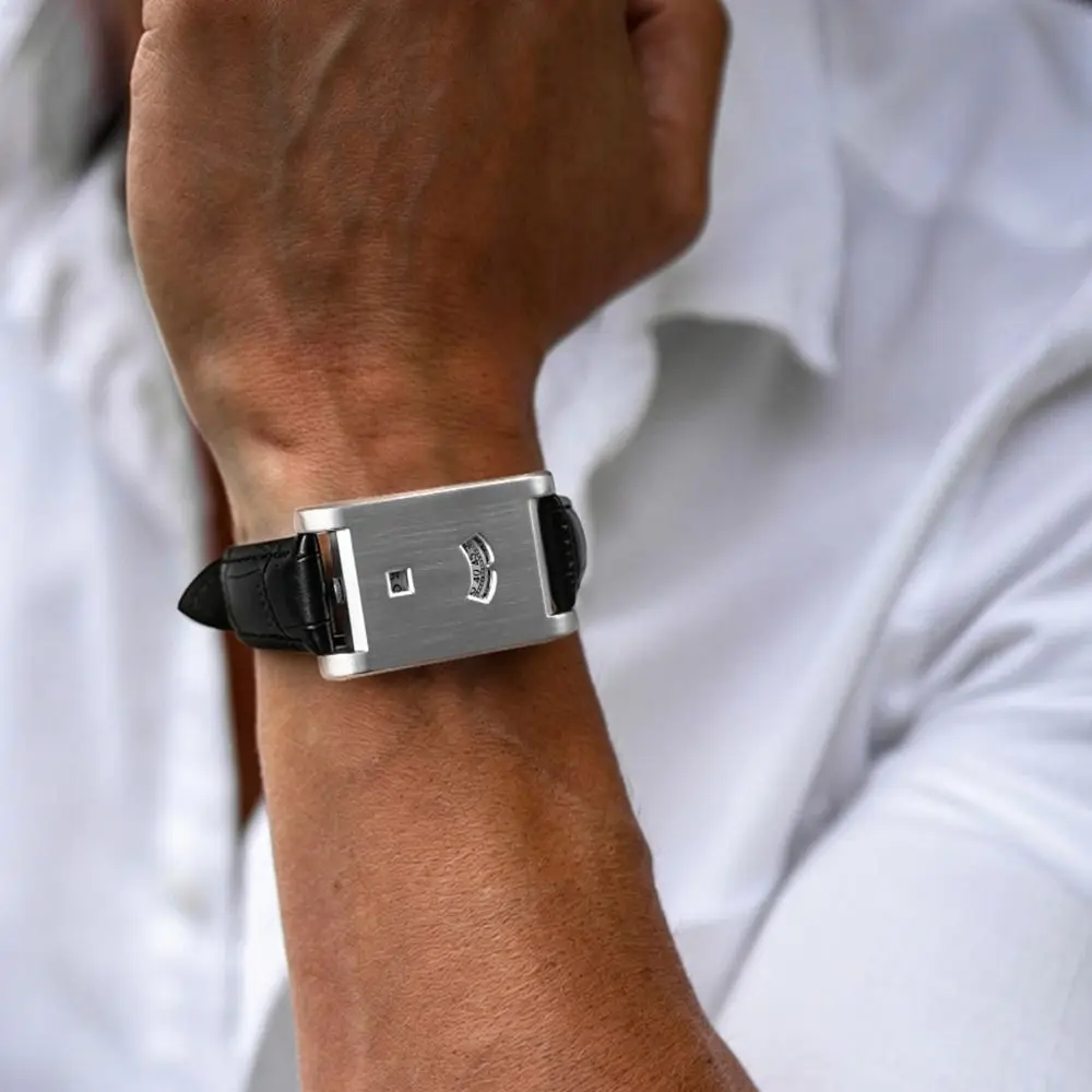 Leather Strap Square Wristwatch Alloy Case Minimalist Dial Men's Wristwatch Wormhole Inspired Square Case Business Watch