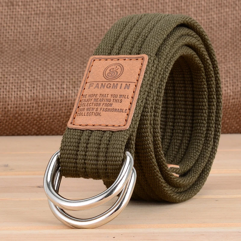 Canvas Men Belt High Quality Unisex Double D-ring Buckle Waistband Casual Canvas Female Belt Fabric For Jeans Waistband