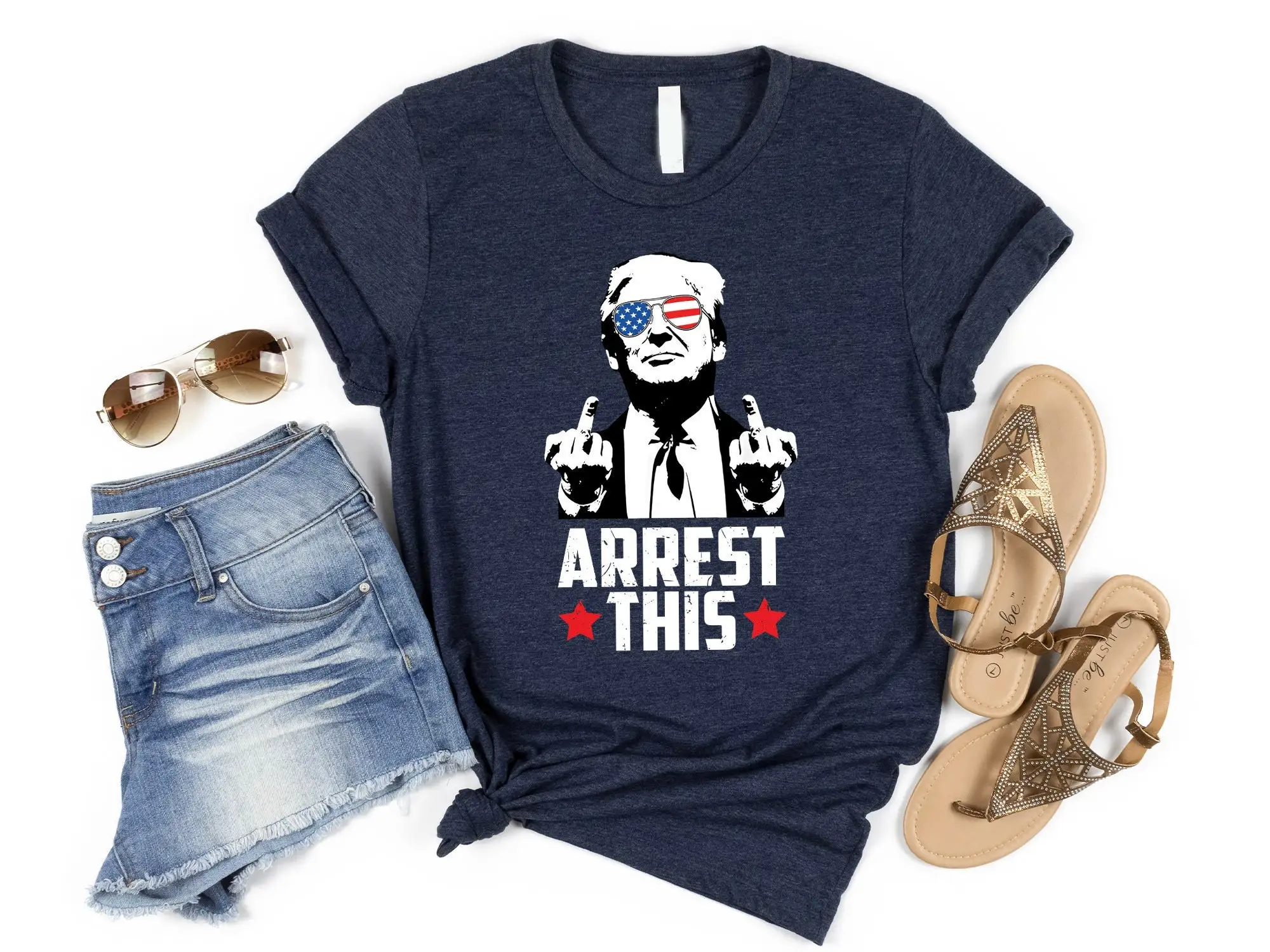 Arrest This Trump T Shirt Middle Fingers Blazin' Usa Funny Leaders Make America 45 47 Viral Tees Political Humor