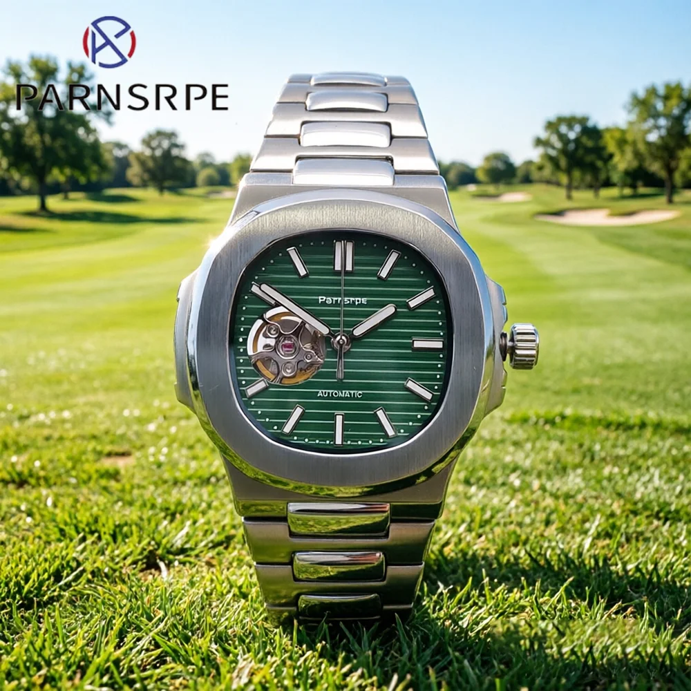 NH38 Automatic Mechanical Watch for Men Luxury 40mm Striped Skeleton Dial Sapphire Crystal Waterproof Luminous Daily Business