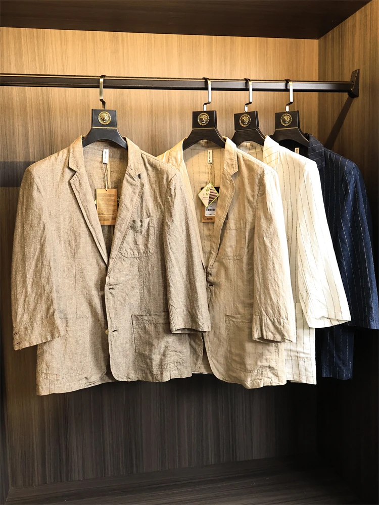 

Повседневный цветной тканый мужской костюм из хлопка и льна Jaet Stand Fit Faion Urban Sle, осенний сезон, длина Seven-Quarter Sve