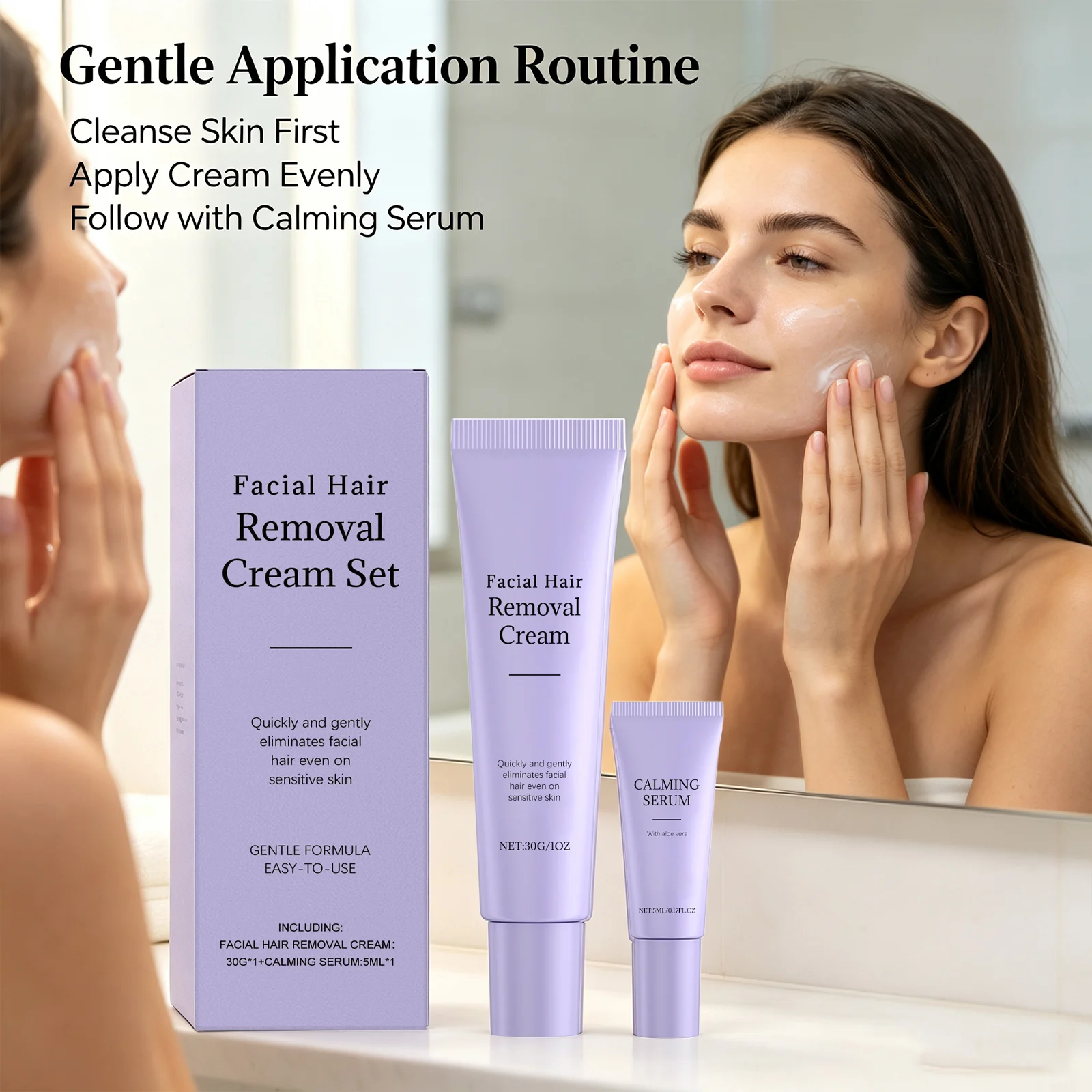 Facial Hair Removal Cream Set Removing Unwanted Face Hair Smooth Skin Reduce Hair Growth Sensitive Skin Gentle Depilatory Cream