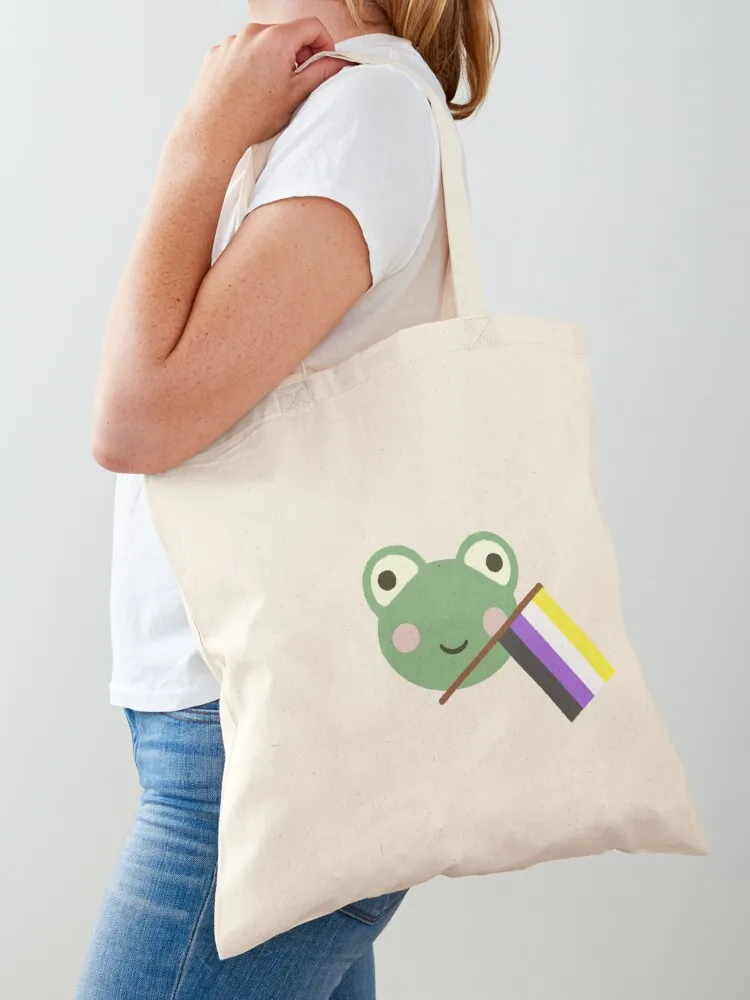 Cute Non-Binary pride frog Tote Bag canvas tote Gift bags Shopper Handbags women