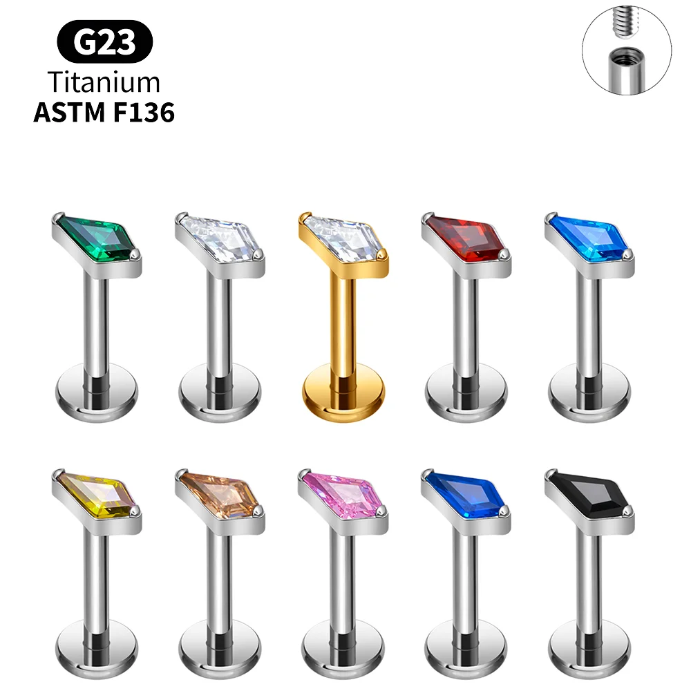 Titanium Kite CZ Internal Thread Labret Stud Set Helix Tragus Septum Conch Vertical Medusa Piercing Earring Body Jewelry
