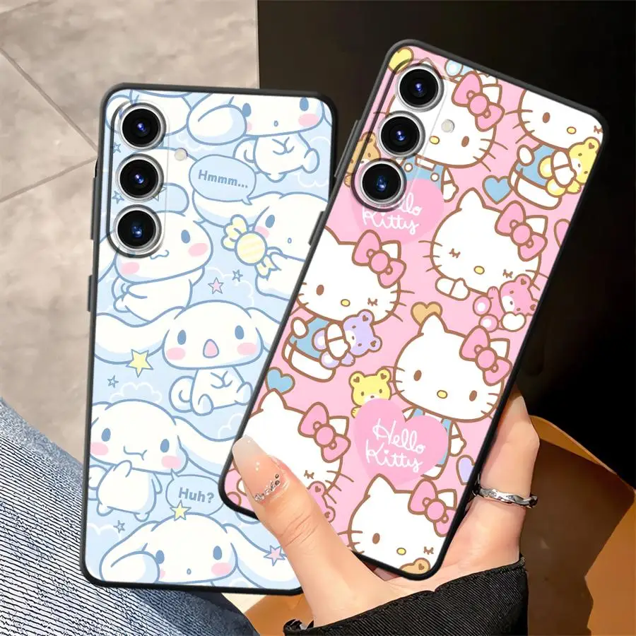 سانريو القرفة مرحبا كيتي حافظة لهاتف سامسونج جالاكسي A34 A23 A54 A26 A25 A36 A16 A52 A15 A32 A24 A55 A53 A35 A17 A56 أسود ناعم #1