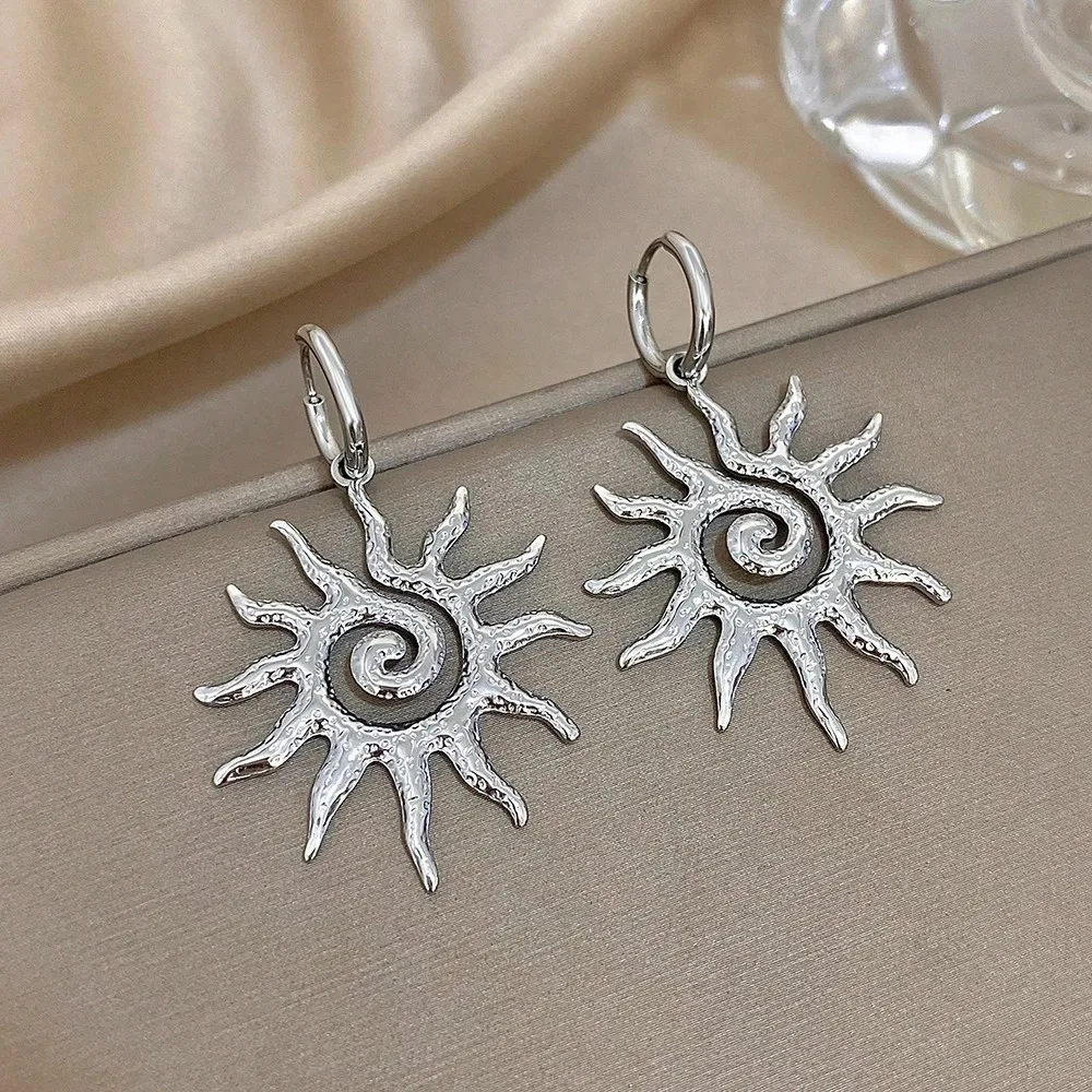 البوهيمي دوامة الشمس انخفاض الأقراط الذهب والفضة الرجعية السماوية تصميم سبيكة المواد بيان مجوهرات للنساء ارتداء اليومي #3