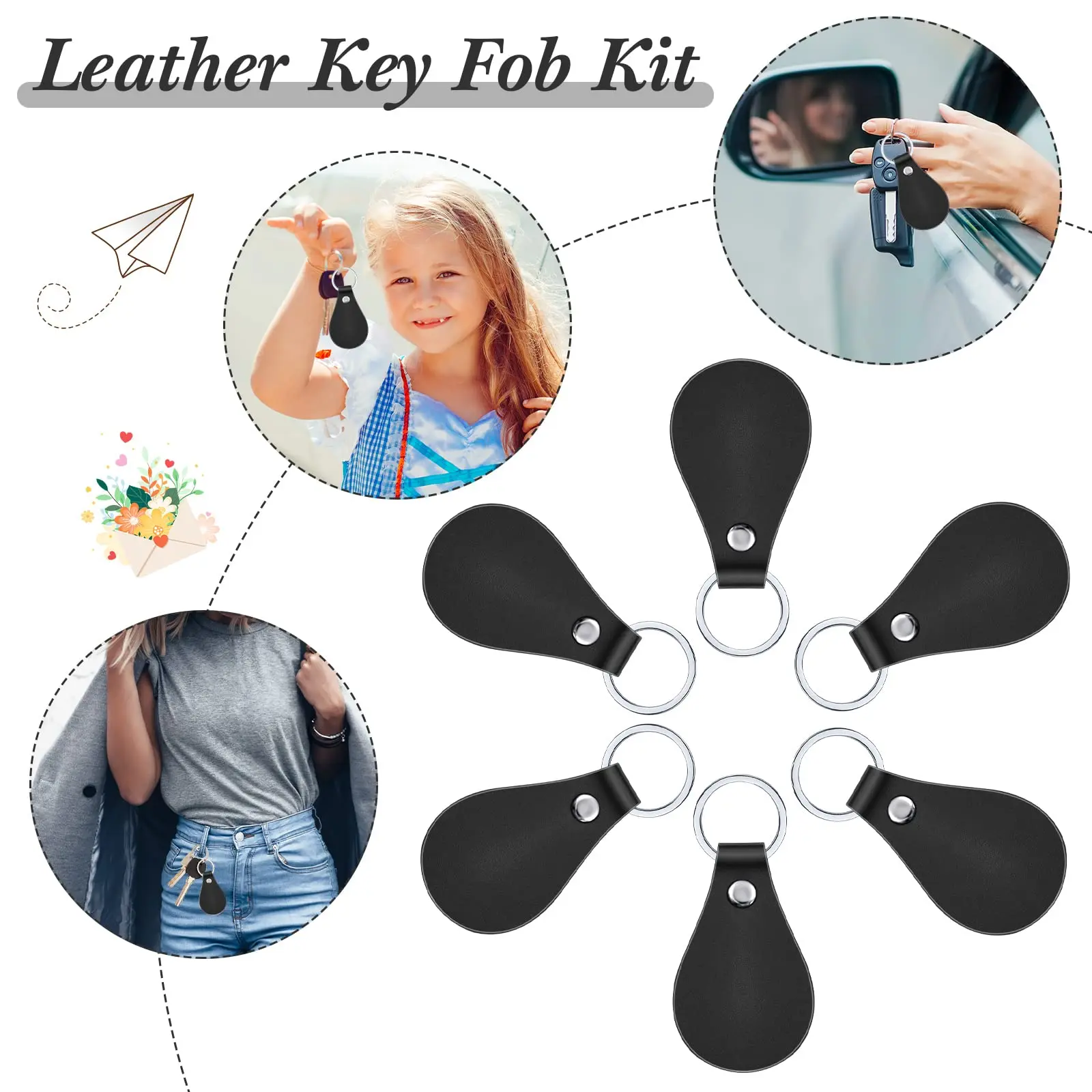 10Pcs/Set PU Leather Key Fobs Blanks Leather Key Fob Kit DIY Craft With Rivets Key Rings For Keychain Making Leather