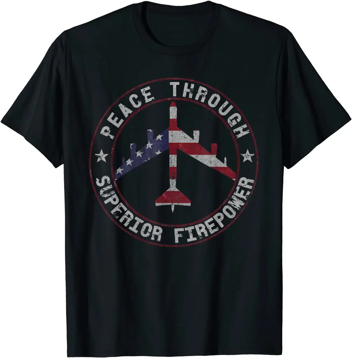 Peace Through Superior Firepower Vintage B-52 Bomber T-Shirt 100% Cotton O-Neck Short Sleeve Casual Mens T-shirt Size S-3XL