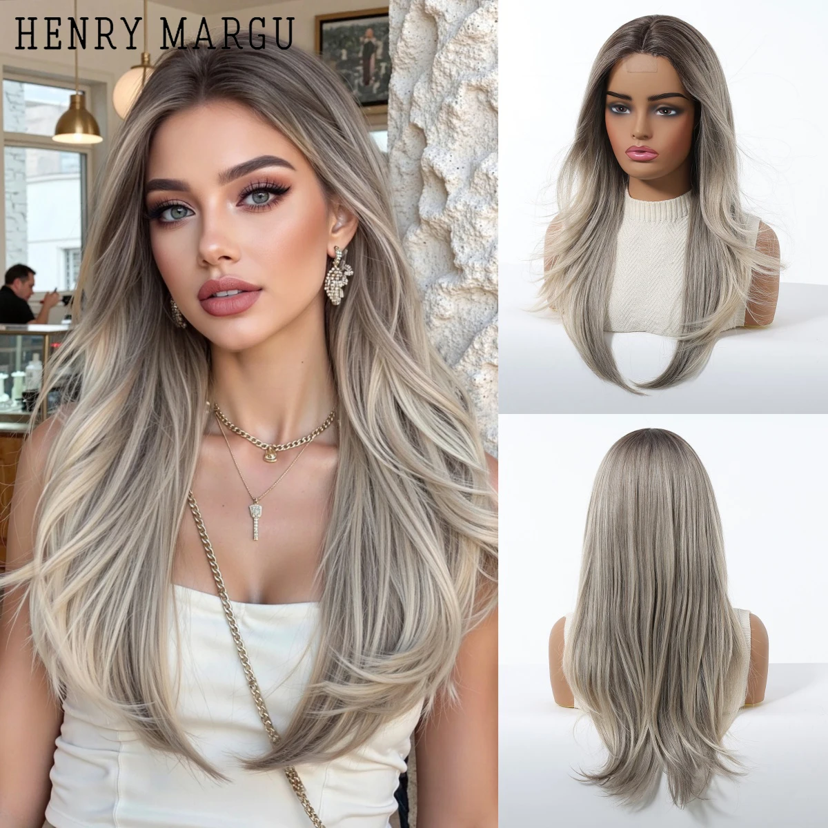 

Парик HENRY MARGU, длинный, прямой, с кружевной застежкой на лбу, светло-серый градиент, натуральный стиль, термостойкий волоконный материал, смешанные оттенки, для женщин