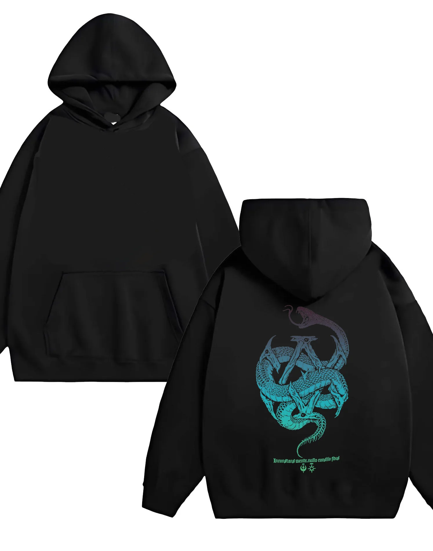 La nuova felpa con cappuccio pesante 330G sciolta alla moda da uomo e da donna del 2025 presenta un modello intrecciato con serpente velenoso malvagio