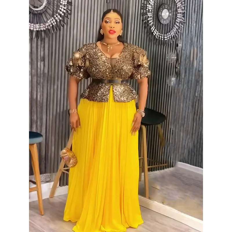 

Африканское женское платье больших размеров с пайетками, модное элегантное платье Абая в Дубае, роскошное мусульманское платье bubu