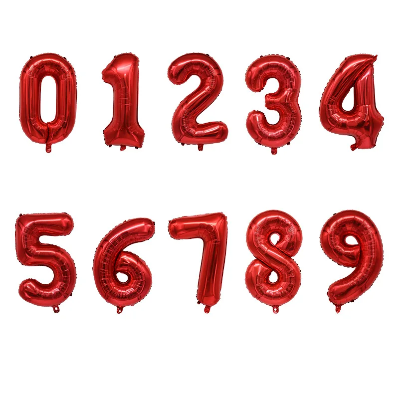 32inch Big Rose Red 0-9 Digital Number Foil Balloons Happy Birthday Wedding Party Decorations Baby Shower Large Figures Globos