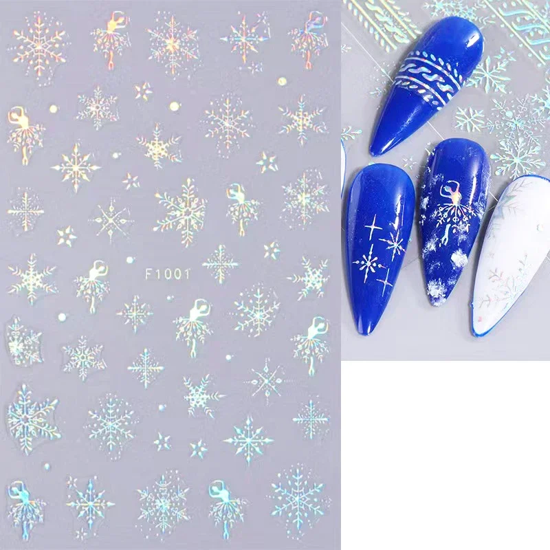 Laser Snowflake Nail Adesivos para o Inverno, Elk Natal, Estrela, Bola de Luz, Suéter, Ano Novo, Holográfico, Francês Manicure Decoração, 3D