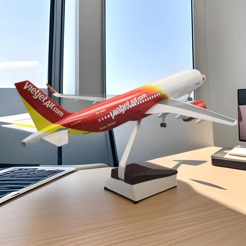 

1:80 Scale Plane A320 Vietjet Air Airplane Model With Wheels And Lights Resin Aircraft Collected Gift By Aviation