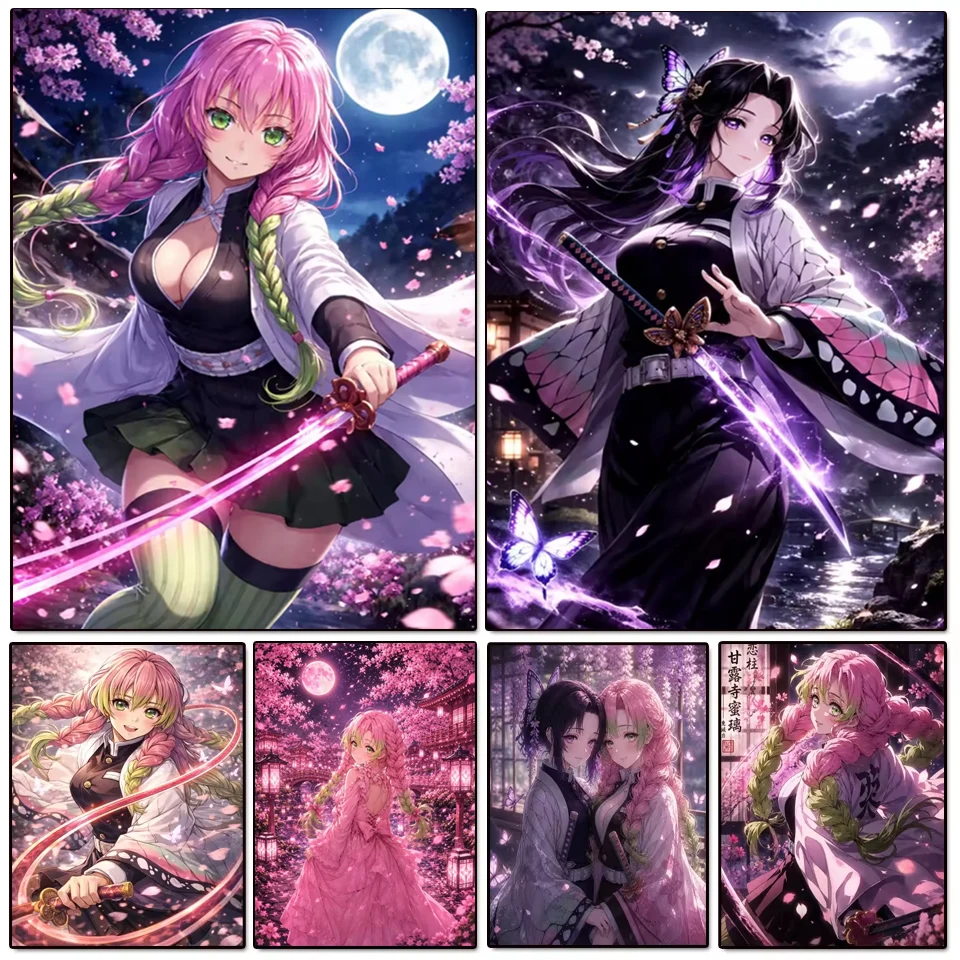 

DIY Diamond Art Square Round Japanese Cartoon Anime Girl Painting 5D Kits Floral Cross Stitch Mosaic Rhinestones For Home Decor