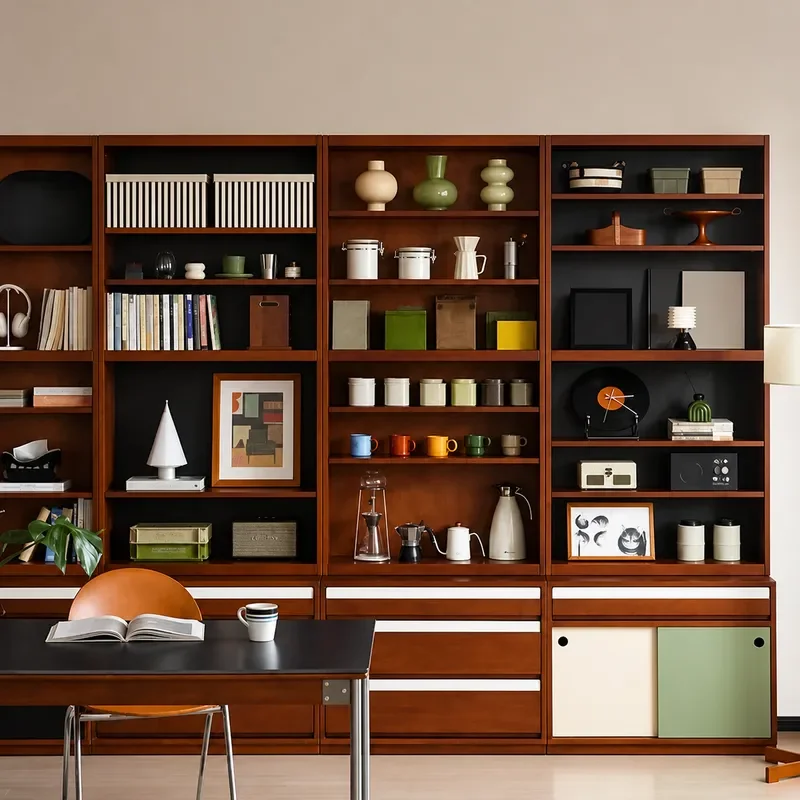 Nordic Solid Wood Bookcase Floor to Ceiling Display Cabinet Retro High Storage Unit for Home Study Full Wall Shelf