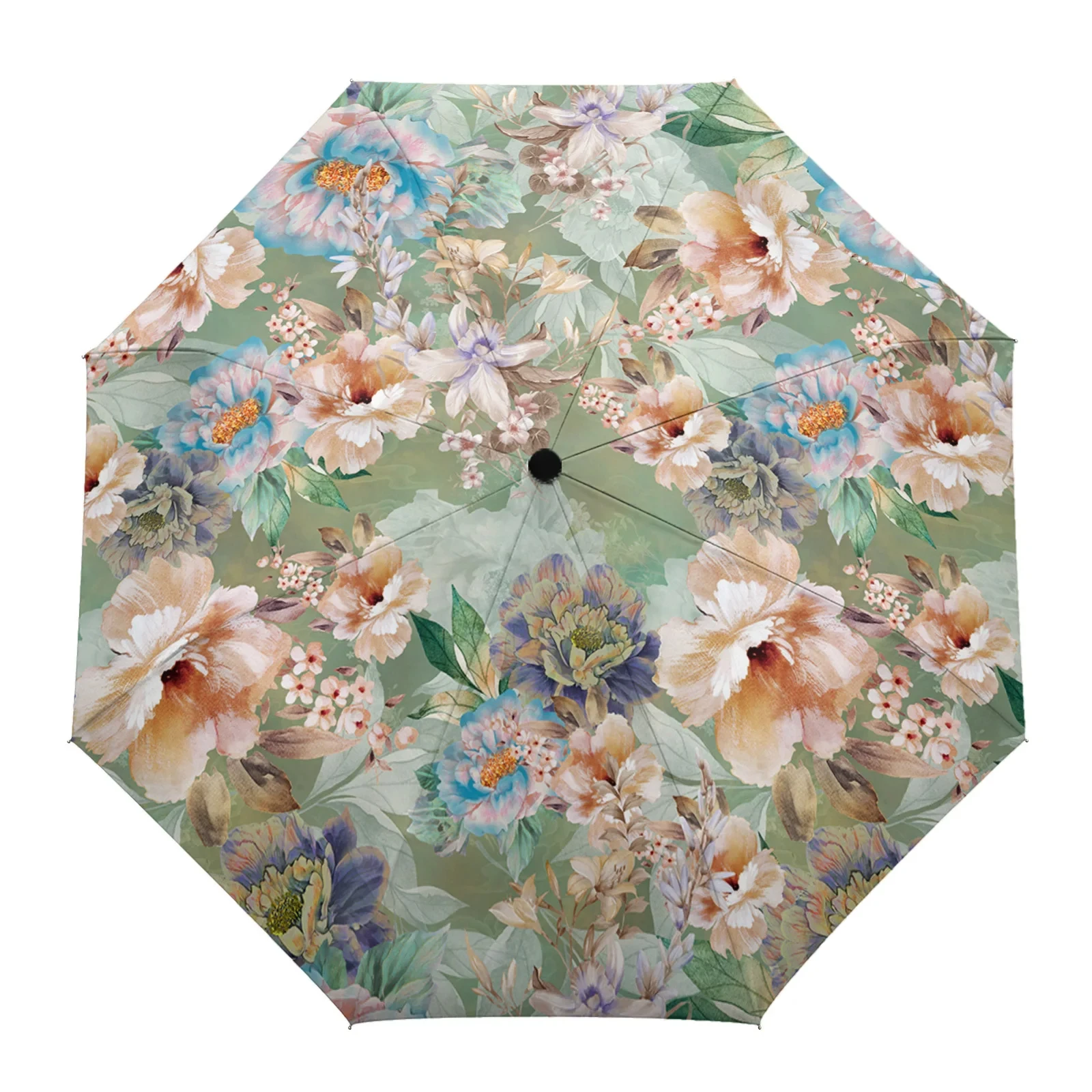 Imagem -03 - Guarda-chuva Retrô Dobrável à Prova de Vento para Mulheres Vintage Flores Luxuoso Floral Viagem Guarda-chuva Portátil para Adultos Meninas