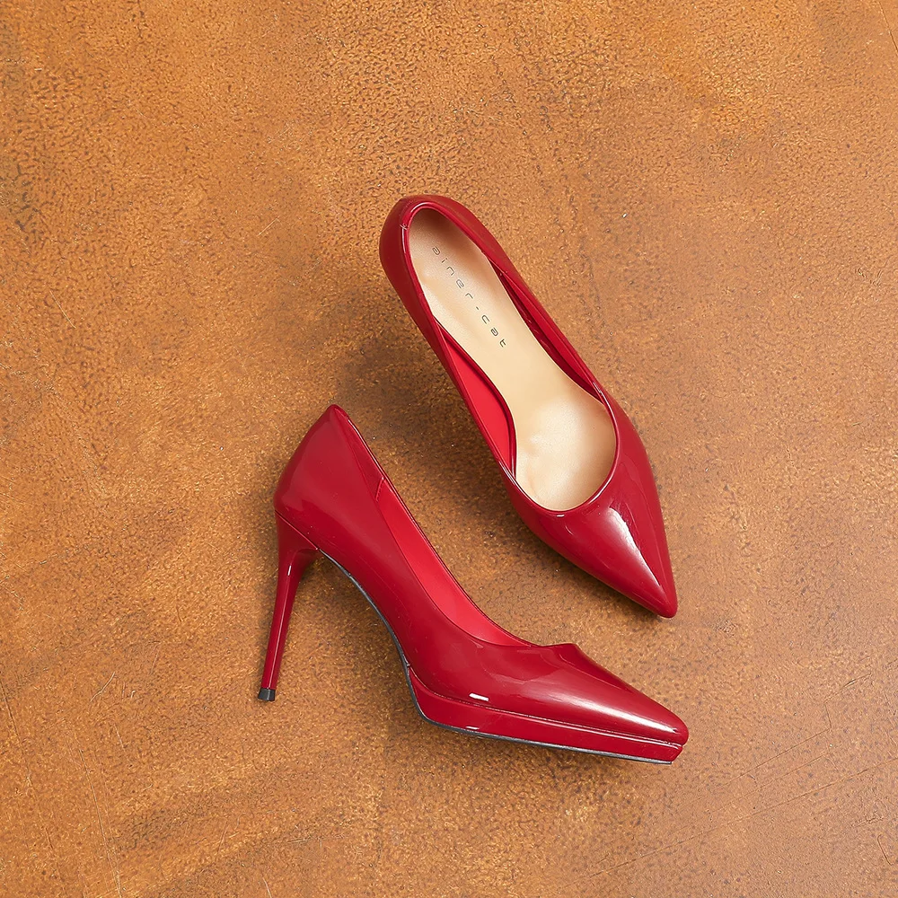 

Bloomsteps [Sheepskin] High Heels for Women, Thin HeelNew Pointed Toe Patent Leather Commuter Waterproof Platform Single Shoes