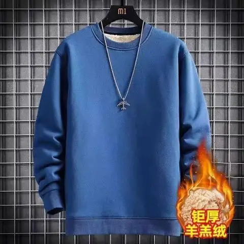 Herren Winter Verdickter Pullover Sherpa Schwerer Pullover Fleece Warm Locker Hochwertig Lässig Einfarbig Ohne Kapuze Sweatshirt – Detail 5