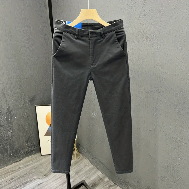 

Осенние и зимние повседневные мужские брюки из чистого хлопка, свободные, толстые, стираные легкие, винтажные универсальные длинные брюки для мужчин