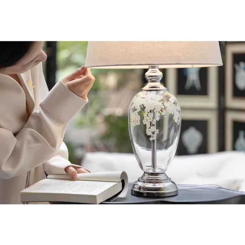 Enamel glaze painted glass table lamp, reading art ornament