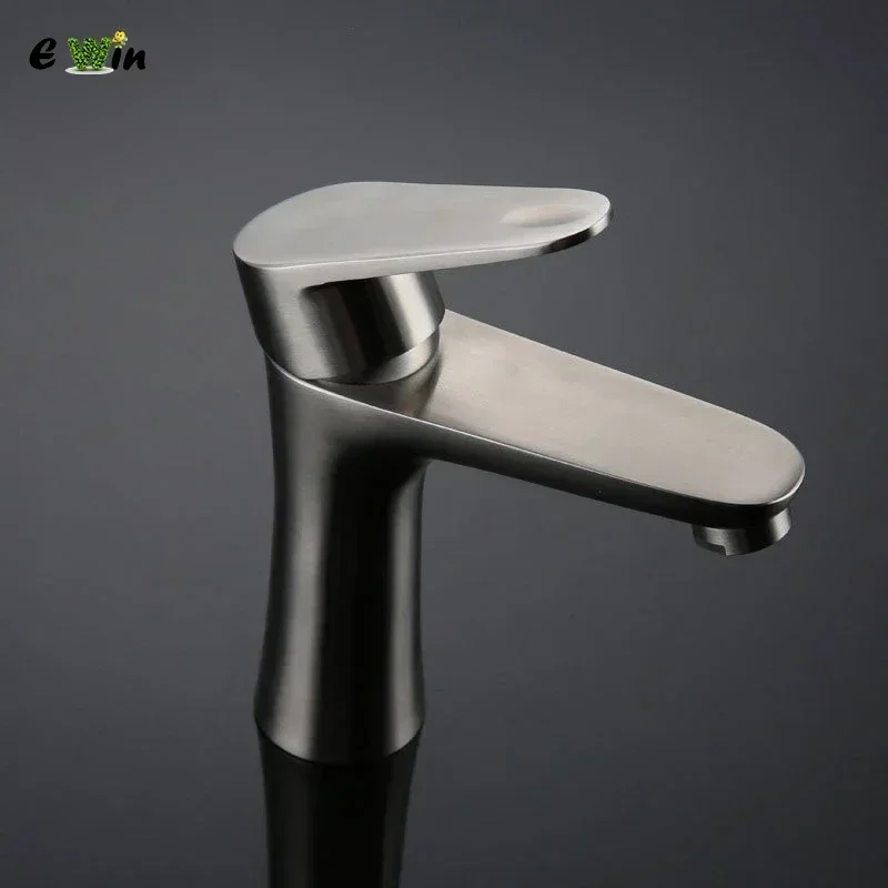 Ewin 304 Stainless Steel Bathroom Basin Faucets Deck Mounted Hot Cold Tap Single Hole Drawing Lavatory Sink Faucet