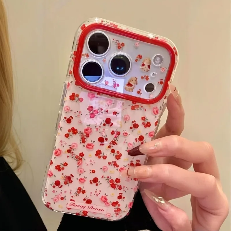 Lovely Cartoon Red Flowers Pattern Phone Case For iPhone 1 1 12 13 14 15 16 Pro 17 Pro Max Fashion Shockproof Back Cover - view 4